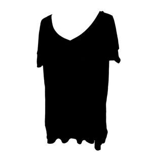 YUMMIE by Heather Thomson Black V-Neck Pima Cotton Top Tee SS Mini Rib  2X  NEW